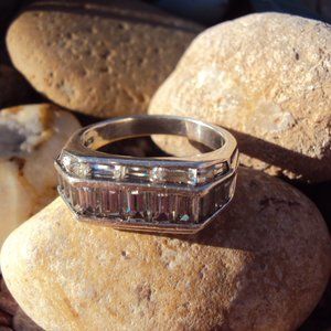 Men's Sterling Silver Baguette CZ Ring Sz 12